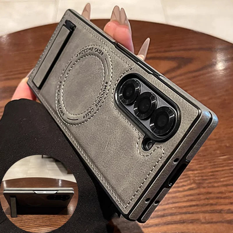 Phone Accessories For Photography - Retro Leather Hidden Tripod Phone Case