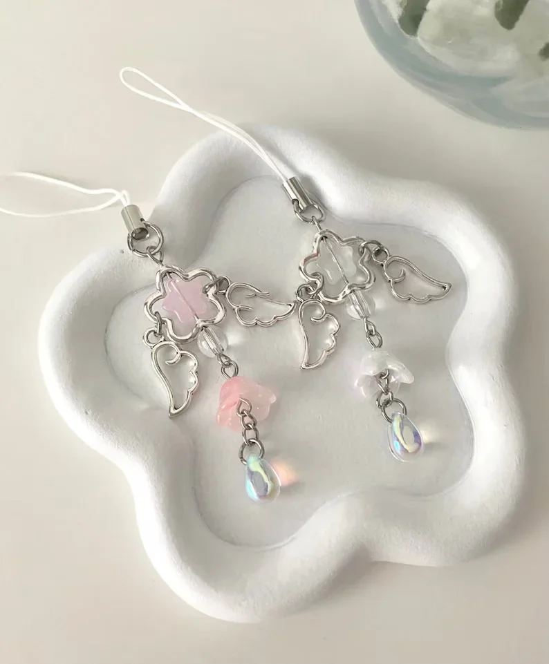 Phone Accessories Ideas - Angel keychain phone charm Matching keyring